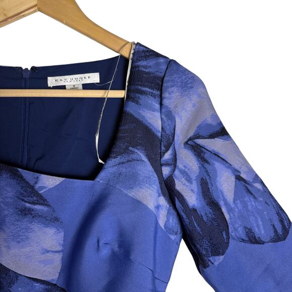 Kay Unger Octavia Blue Floral Print Organza Asymmetric Formal Formal Maxi Gown 6 - Picture 5 of 16